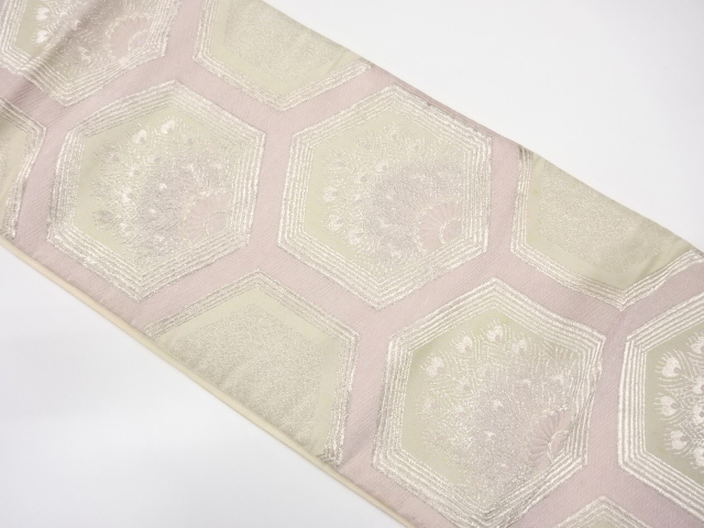 アンティーク　亀甲に孔雀羽根模様織り出し袋帯（材料）